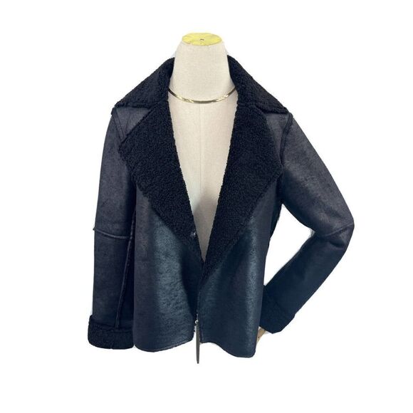 New Velvet by Graham & Spencer Black Sherpa Jacket Faux Suede Medium Reversible - Picture 14 of 16